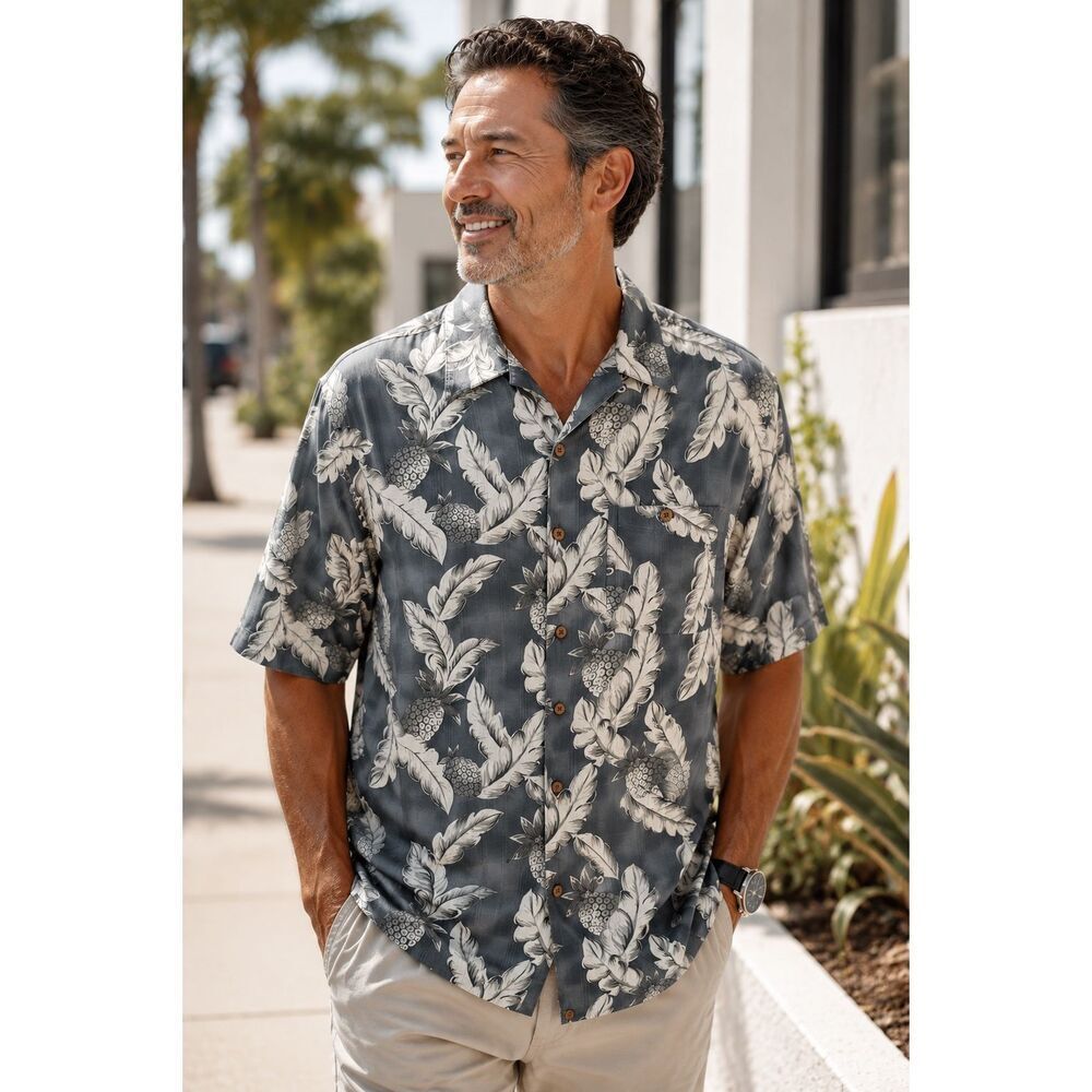 Joseph & Feiss 100% Silk Hawaiian Button Up Camp Shirt Men’s XL